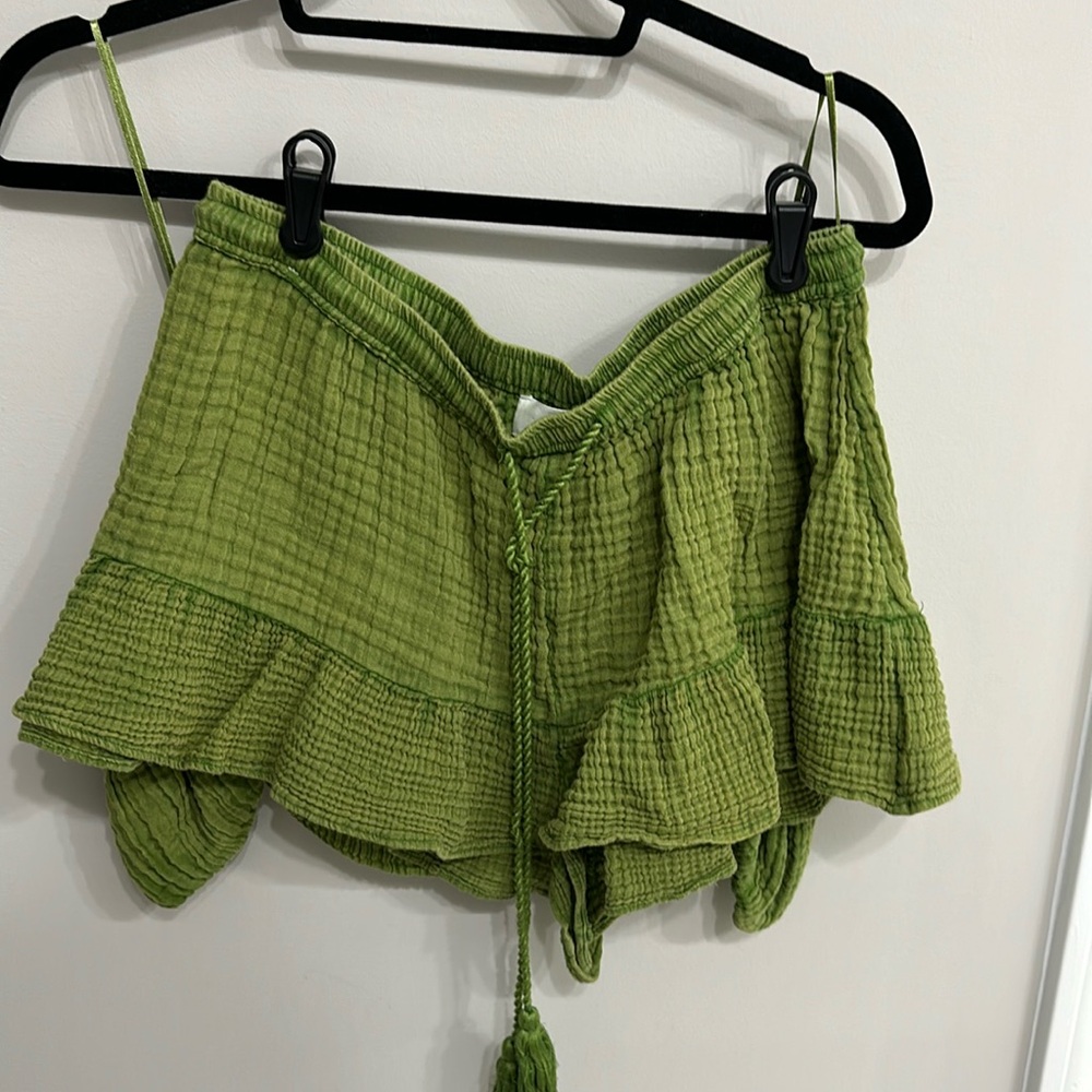 Anthropologie Green Cropped Short Set